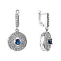 Серьги,Длинные серьги,Серебро,с вставкой Цирконий кубический Белая,Синяя цвета,с замком Английский,ГОНКОНГ