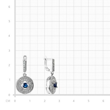 Серебряные длинные круглые серьги, подвесками из синих и белых кубических циркониев, родий