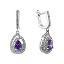 Серьги,Длинные серьги,Серебро,с вставкой Цирконий кубический Белая,Сиреневая,Фиолетовая,Сиреневый цвета,с замком Английский,ГОНКОНГ