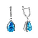 Серьги,Длинные серьги,Серебро,с вставкой Цирконий кубический Белая,Голубая цвета,с замком Английский,ГОНКОНГ