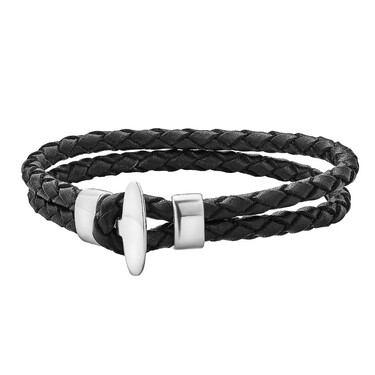 Мужской браслет из плетеной кожи с серебряным замком, черный, ширина 9 мм, родирование