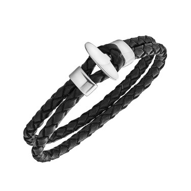 Мужской браслет из плетеной кожи с серебряным замком, черный, ширина 9 мм, родирование