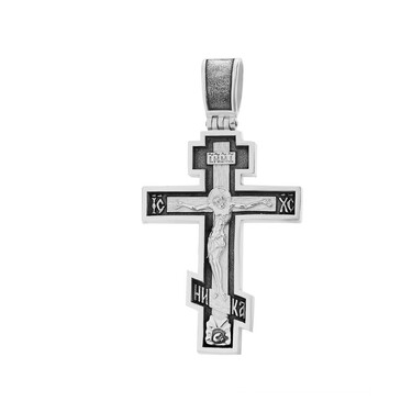 Серебряный большой двусторонний крест с распятием, чернение