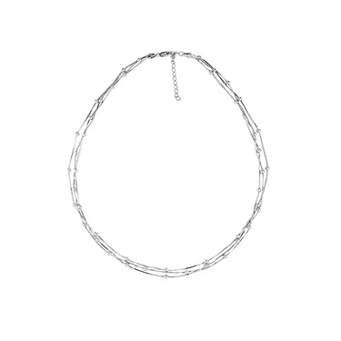 Серебряное женское колье, плетение Снейк с бусинами, покрытие родий