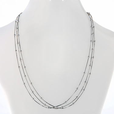 Серебряное женское колье, плетение Снейк с бусинами, покрытие родий