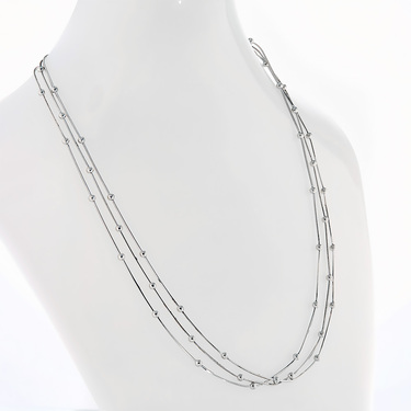 Серебряное женское колье, плетение Снейк с бусинами, покрытие родий