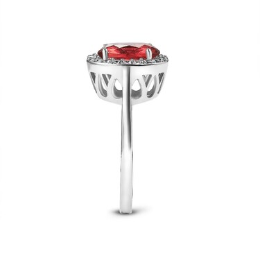 Серебряное кольцо с малиновым и белыми кубическими цирконами, в родии