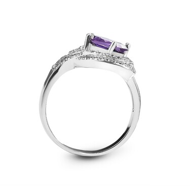 Серебряное кольцо с фиолетовым кубическим цирконом, в родии