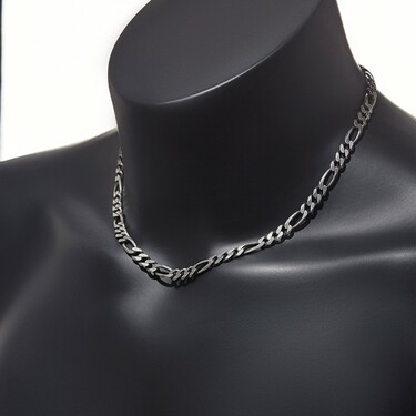 Серебряная мужская цепь, плетение Фигаро, оксидирование, ширина 6,6 мм