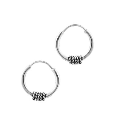 Серебряные классические серьги Кольца / Конго / Круглые/ Хаггисы  с элементами канат, родий, 1 см