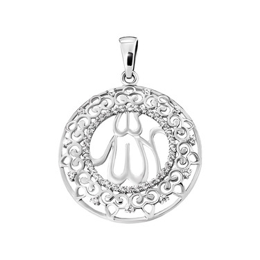 Серебряная подвеска мусульманская,с фианитами, родий