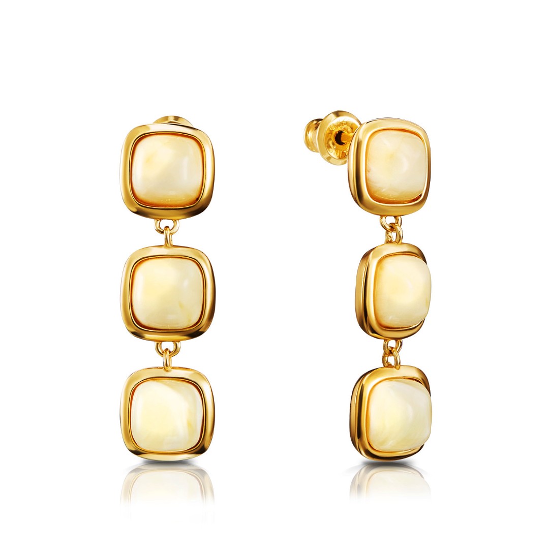 Серьги,Серебро,с вставкой Янтарь Желтый цвета,с замком Пусет,ГОНКОНГ