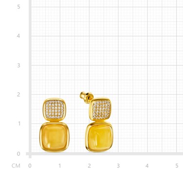 Серебряные серьги с янтарем и фианитами ,позолота