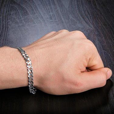 Серебряный мужской браслет, плетение Панцирное, покрытие родием, ширина 7 мм