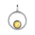 Серебряная подвеска с янтарем и фианитами, родий Подвеска,Кулон,Серебро,с вставкой Фианит,Янтарь Белая,Желтый цвета,ГОНКОНГ