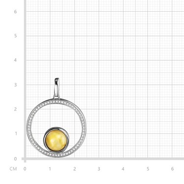 Серебряная подвеска с янтарем и фианитами, родий
