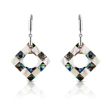 Перламутровые серьги ромбы с отверстием, мозаика