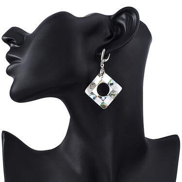 Перламутровые серьги ромбы с отверстием, мозаика