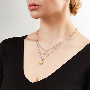 Серебряное женское двойное колье с янтарем , в родии