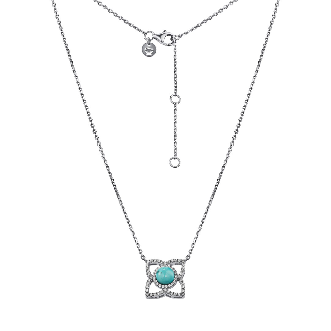 Серебряное женское колье Колье,Серебро,с вставкой Фианит,Бирюза Белая,Бирюзовая цвета,с замком Карабинный,ГОНКОНГ