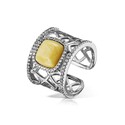 Серебряное кольцо  Кольцо,Серебро,с вставкой Янтарь Белая,Желтый цвета,ГОНКОНГ