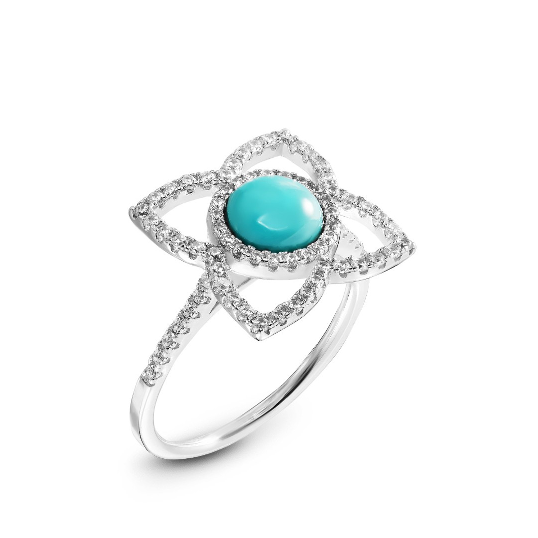 Серебряное кольцо Кольцо,Серебро,с вставкой Бирюза Белая,Бирюзовая цвета,ГОНКОНГ