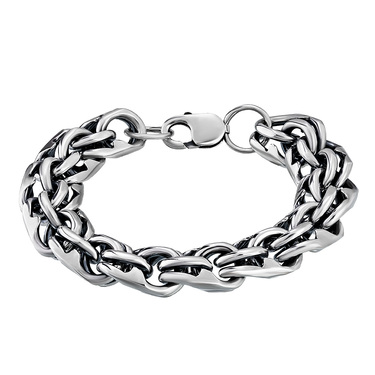 Толстый серебряный мужской браслет, плетение ручной Бисмарк с чернением, ширина 1,6 см