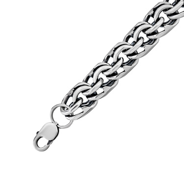 Толстый серебряный мужской браслет, плетение ручной Бисмарк с чернением, ширина 1,6 см