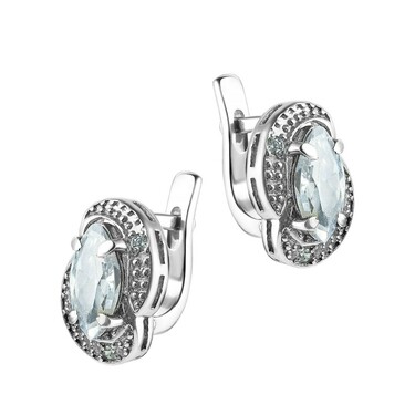 Серебряные серьги с фианитом, родий