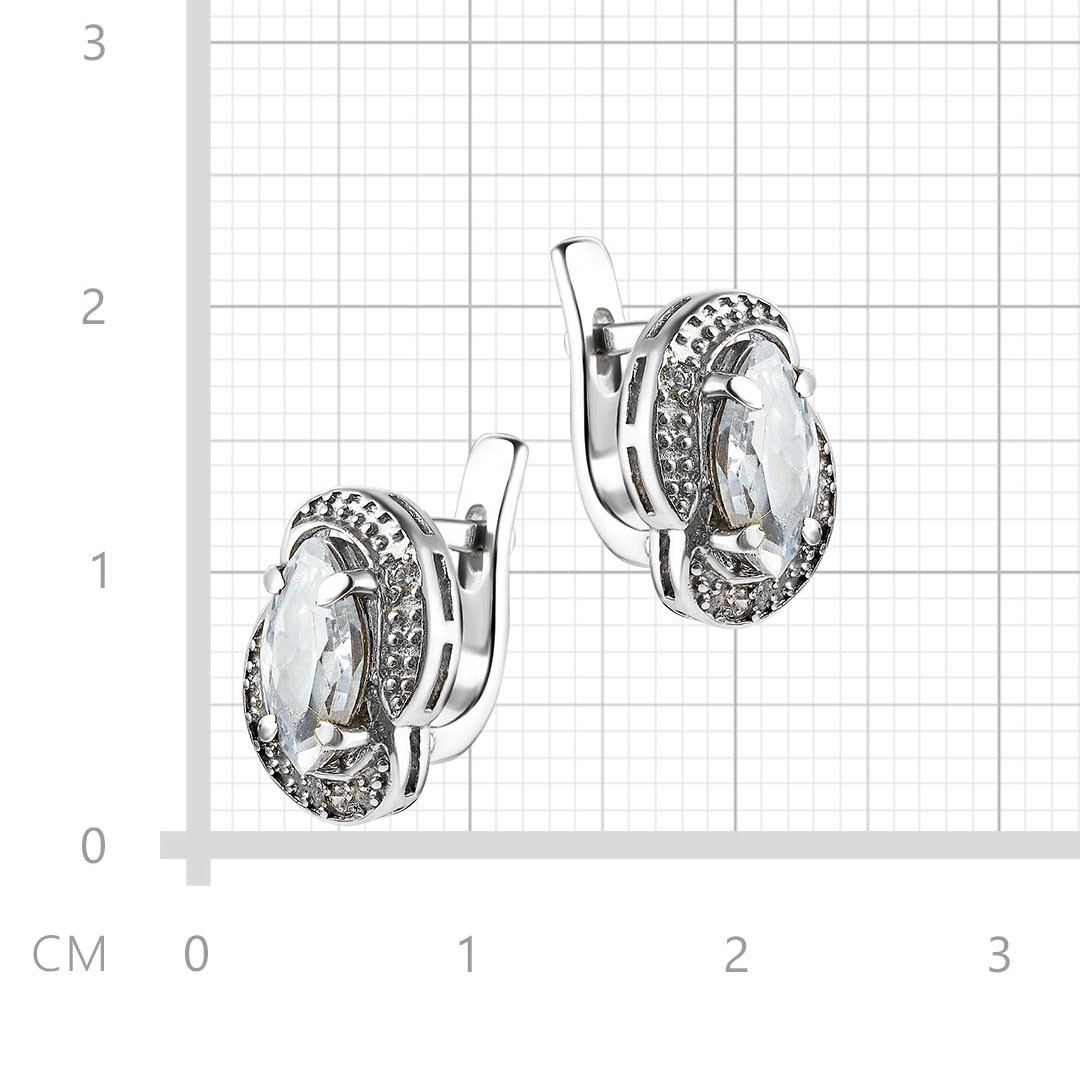 Серебряные серьги с фианитом, родий Серьги,Серебро,с вставкой Фианит,с замком Английский,РОССИЯ