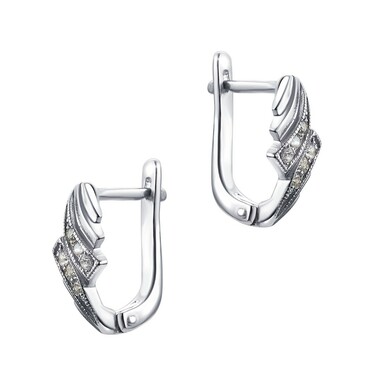 Серебряные серьги с фианитом, родий