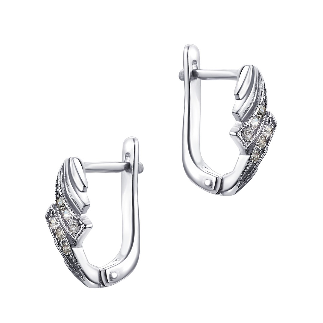 Серебряные серьги с фианитом, родий Серьги,Серебро,с вставкой Фианит,с замком Английский,РОССИЯ