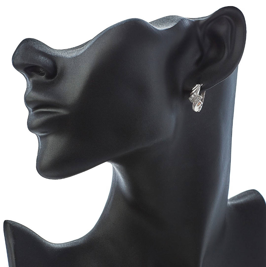 Серебряные серьги с фианитом, родий Серьги,Серебро,с вставкой Фианит,с замком Английский,РОССИЯ