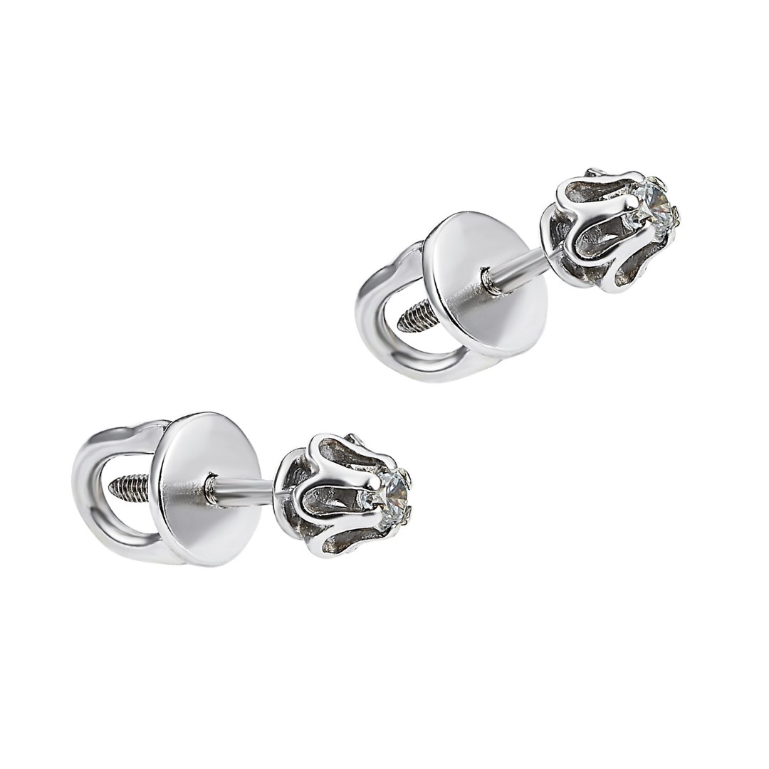 Серьги,Серьги Пусеты,Серьги Гвоздики,Серебро,с вставкой Фианит,с замком Пусет,Винтовой,Штыревой,Штифтовой,РОССИЯ