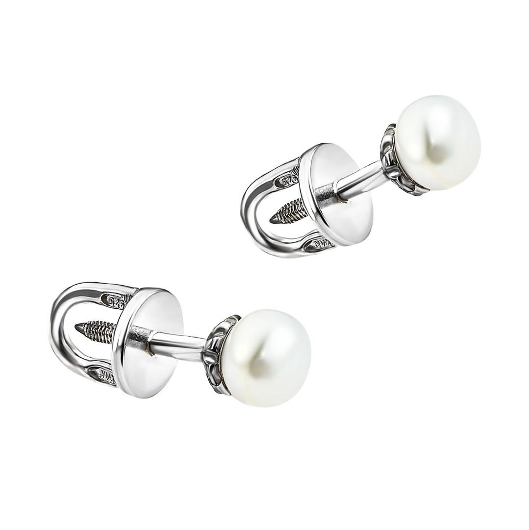 Серьги,Серьги Пусеты,Серьги Гвоздики,Серебро,с вставкой Жемчуг натуральный,с замком Пусет,Винтовой,Штыревой,Штифтовой,РОССИЯ