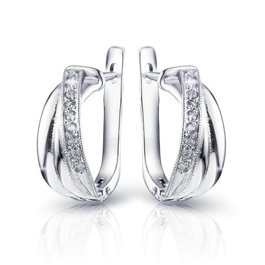 Серебряные серьги с фианитом, родий