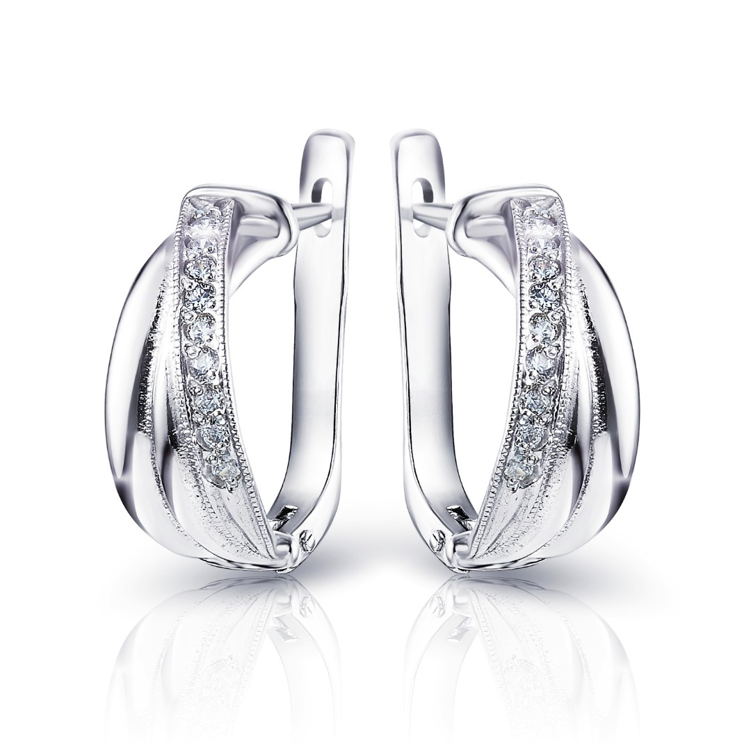 Серебряные серьги с фианитом, родий Серьги,Серебро,с вставкой Фианит,с замком Английский,РОССИЯ