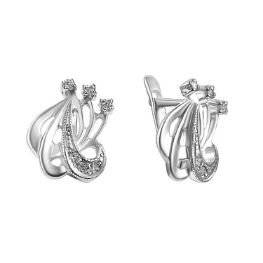 Серебряные серьги с фианитом, родий