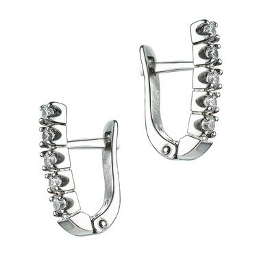 Серебряные серьги с фианитом, родий