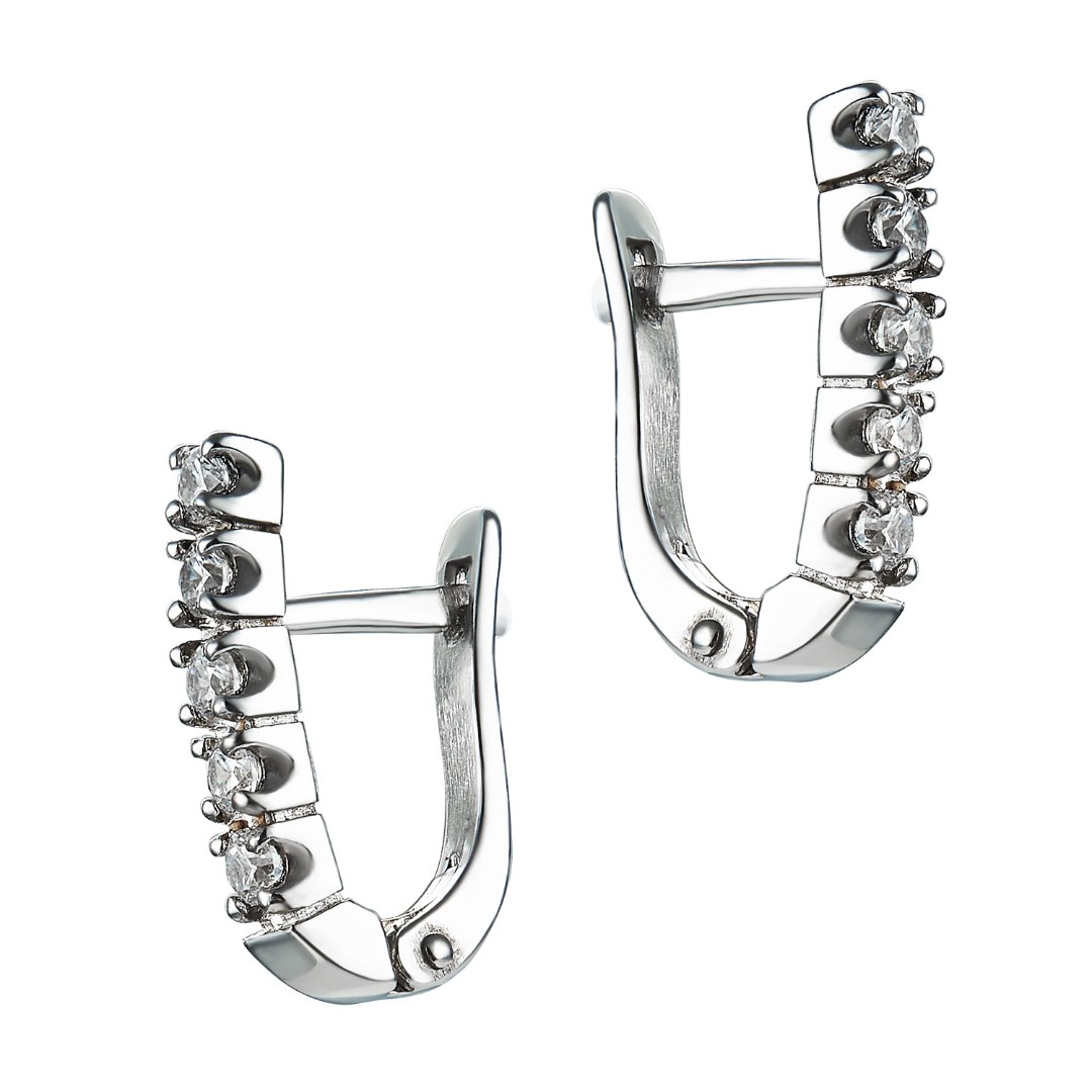 Серебряные серьги с фианитом, родий Серьги,Серебро,с вставкой Фианит,с замком Английский,РОССИЯ