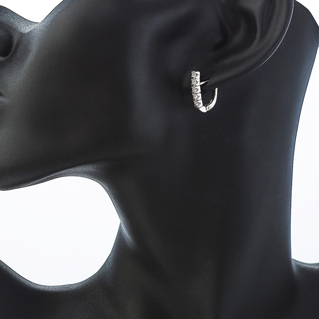 Серебряные серьги с фианитом, родий Серьги,Серебро,с вставкой Фианит,с замком Английский,РОССИЯ