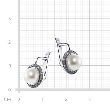 Серебряные серьги с жемчугом и фианитом, родий