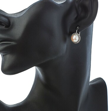 Серебряные серьги с жемчугом и фианитом, родий