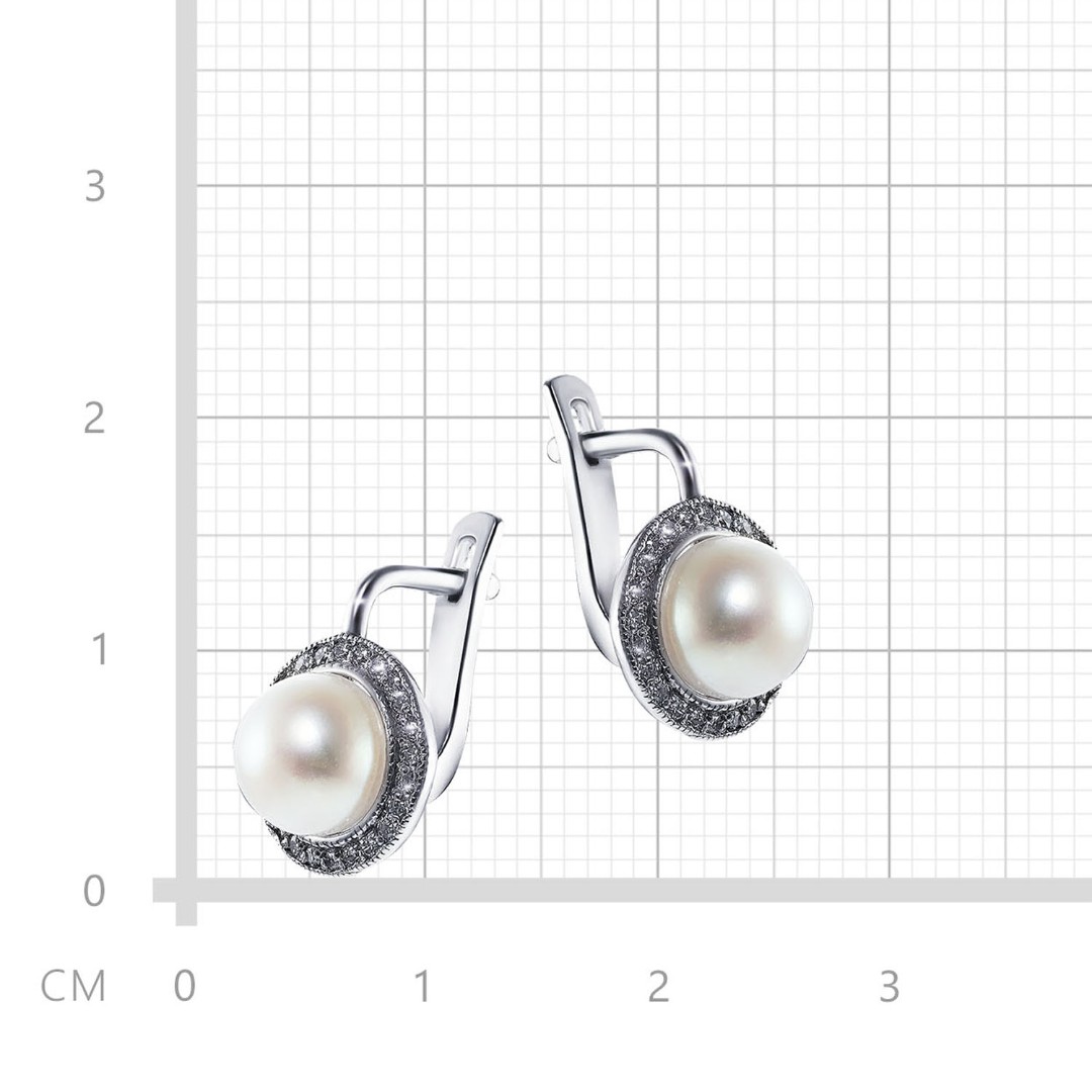 Серьги,Серебро,с вставкой Фианит,Жемчуг культивированный,с замком Английский,РОССИЯ
