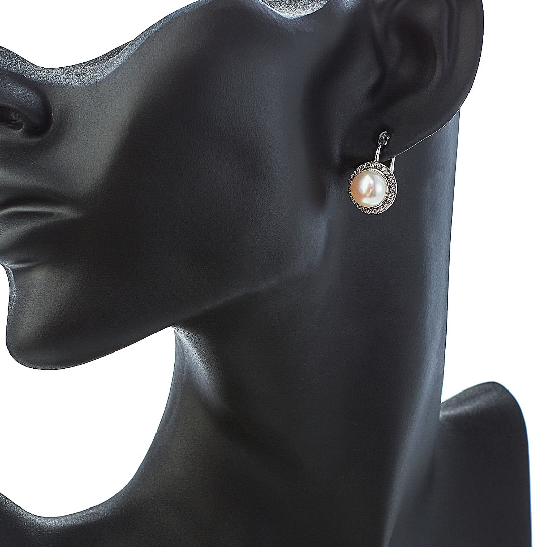 Серьги,Серебро,с вставкой Фианит,Жемчуг культивированный,с замком Английский,РОССИЯ