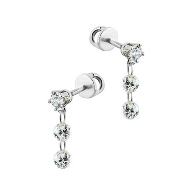 Серебряные серьги / Пусеты / Гвоздики с дорожкой из фианитов, родий