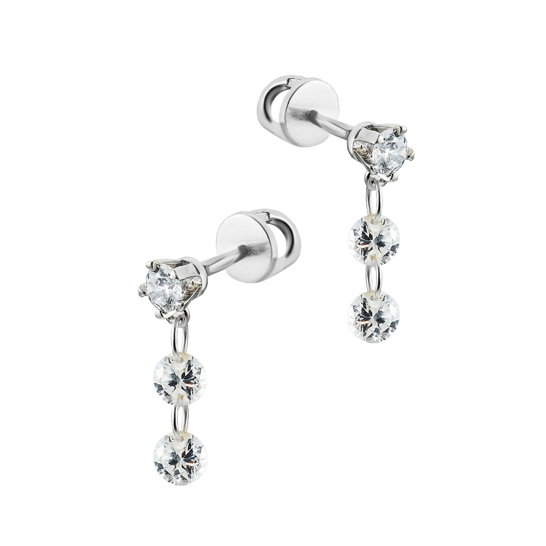 Серебряные серьги / Пусеты / Гвоздики с дорожкой из фианитов, родий Серьги,Серьги Пусеты,Серьги Гвоздики,Серебро,с вставкой Фианит,с замком Пусет,Винтовой,Штыревой,Штифтовой,РОССИЯ