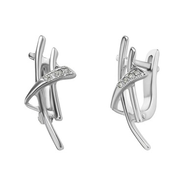 Серебряные серьги с фианитом, родий