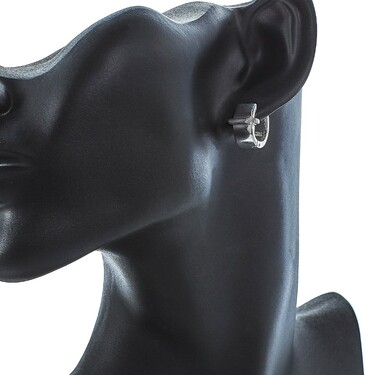 Серебряные широкие серьги Кольца / Конго / Круглые / Хаггисы с фианитом, диаметр 2 см, в родии