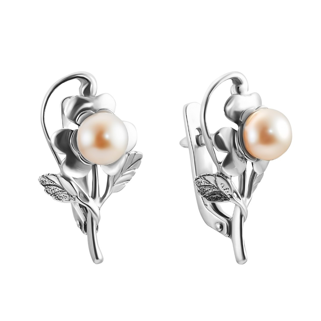 Серьги,Серебро,с вставкой Жемчуг натуральный,с замком Английский,РОССИЯ